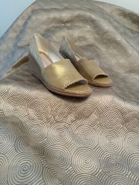 Jack Rogers Gold Peep-Toe Wedge Espadrilles